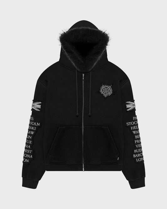 EUROTRIP PATCHED ZIP HOODIE (BLACK)