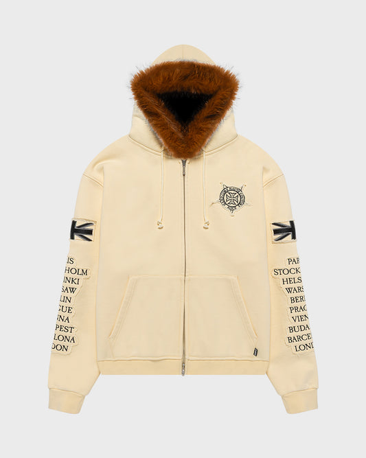 EUROTRIP PATCHED ZIP HOODIE (OFF-WHITE)